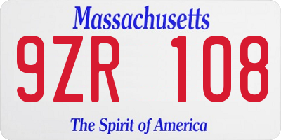 MA license plate 9ZR108