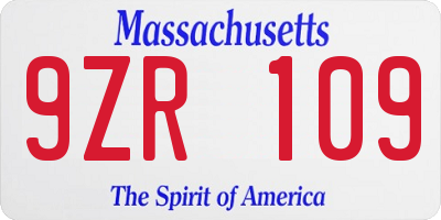 MA license plate 9ZR109