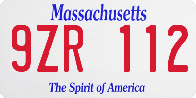 MA license plate 9ZR112