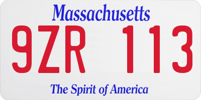 MA license plate 9ZR113