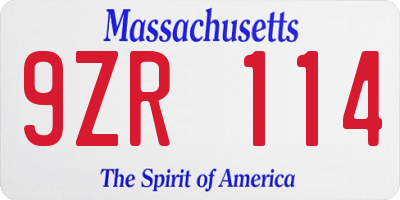 MA license plate 9ZR114