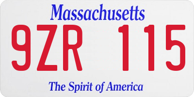 MA license plate 9ZR115