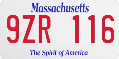 MA license plate 9ZR116