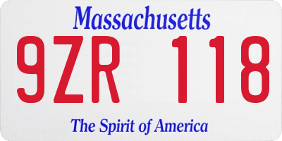 MA license plate 9ZR118