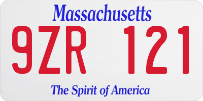 MA license plate 9ZR121