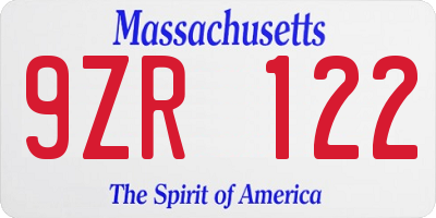 MA license plate 9ZR122