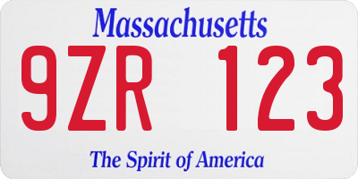 MA license plate 9ZR123