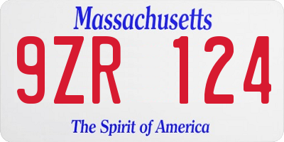 MA license plate 9ZR124