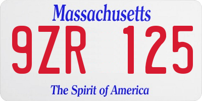 MA license plate 9ZR125