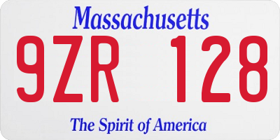 MA license plate 9ZR128