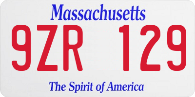 MA license plate 9ZR129