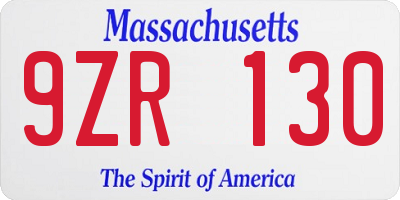 MA license plate 9ZR130