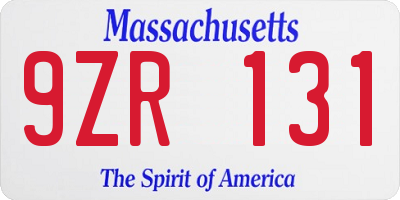 MA license plate 9ZR131