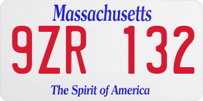 MA license plate 9ZR132