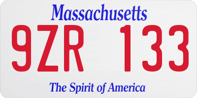 MA license plate 9ZR133