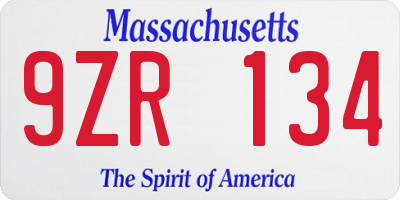 MA license plate 9ZR134