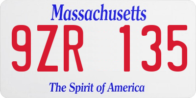 MA license plate 9ZR135