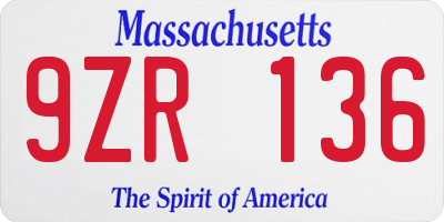 MA license plate 9ZR136