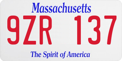 MA license plate 9ZR137
