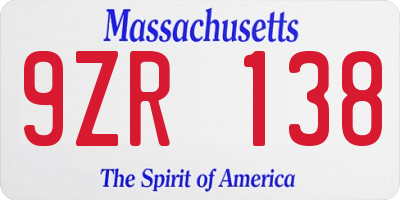 MA license plate 9ZR138