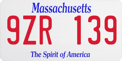 MA license plate 9ZR139