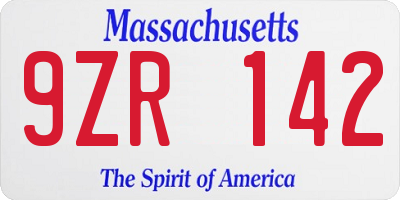 MA license plate 9ZR142