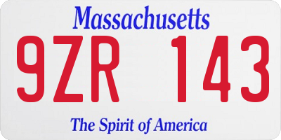 MA license plate 9ZR143