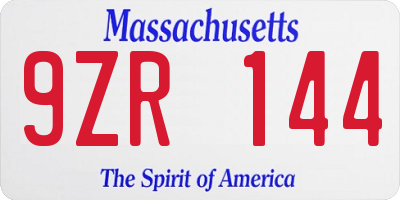 MA license plate 9ZR144