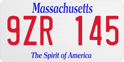 MA license plate 9ZR145