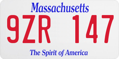 MA license plate 9ZR147