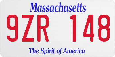 MA license plate 9ZR148