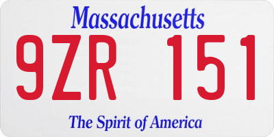 MA license plate 9ZR151