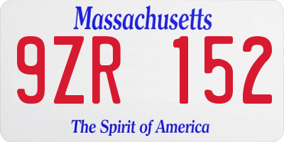 MA license plate 9ZR152