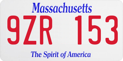MA license plate 9ZR153