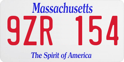 MA license plate 9ZR154