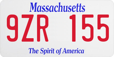 MA license plate 9ZR155