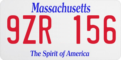 MA license plate 9ZR156