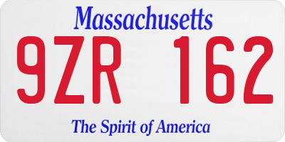 MA license plate 9ZR162