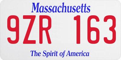 MA license plate 9ZR163