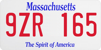 MA license plate 9ZR165