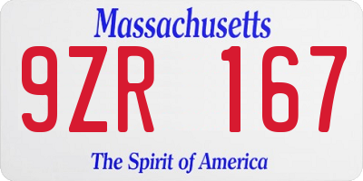 MA license plate 9ZR167