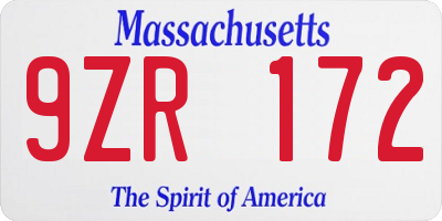 MA license plate 9ZR172