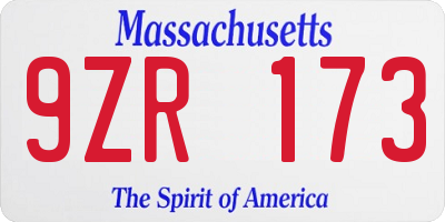 MA license plate 9ZR173