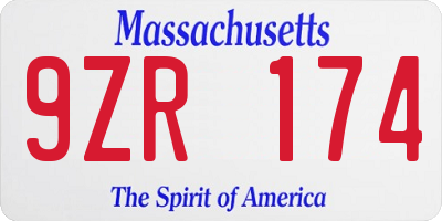 MA license plate 9ZR174