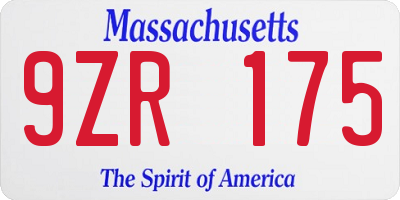 MA license plate 9ZR175