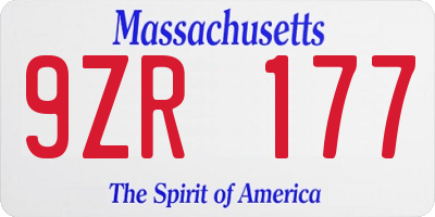 MA license plate 9ZR177