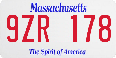 MA license plate 9ZR178