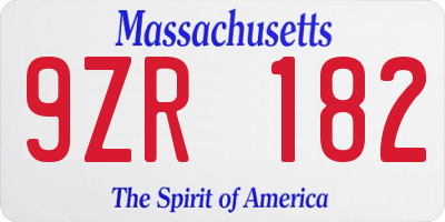 MA license plate 9ZR182
