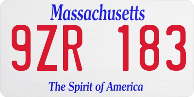 MA license plate 9ZR183