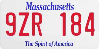 MA license plate 9ZR184